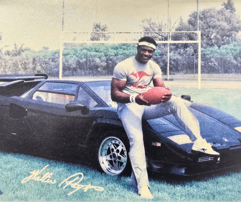Walter Payton posing on Lamborghini